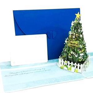 クリスマスグリーティングカード (青, Standard M) ポップアップ 高級 おしゃれ プレゼント メッセージ グリーティングカード クリスマス