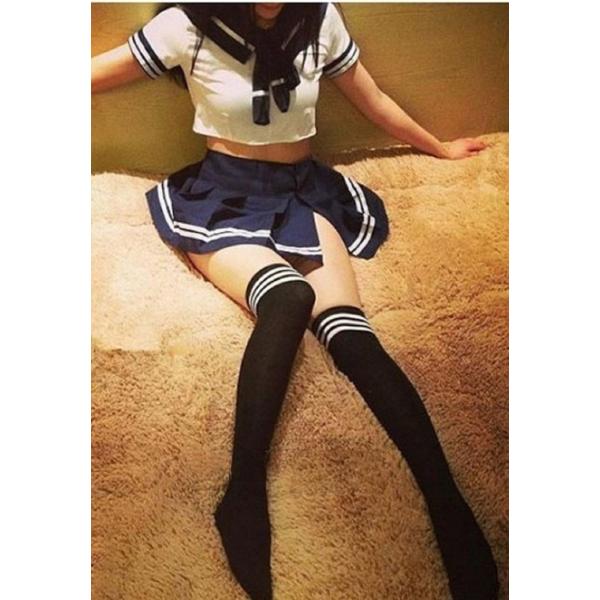 セーラー服 コスプレ 女子高生 JK ニーハイソックス 付き！ 紺色 フリーサイズ 制服