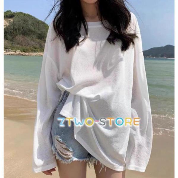ラッシュガード Tシャツ レディース ビーチウェア シアー トップス シアーTシャツ 長袖 体型カバ...