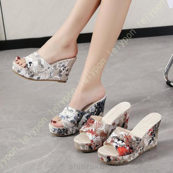 厚底 ミュールサンダル サボ ウェッジソール ハイヒール 美脚 軽量 オープントゥ オフィス 婦人靴...