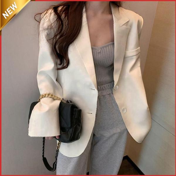 【特価】テーラードジャケット レディース スーツジャケット 無地 ゆったり 黒白 おしゃれ アウター...