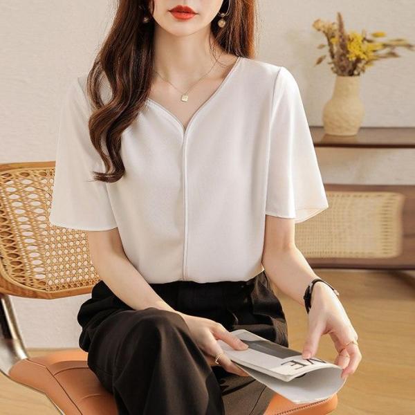 シフォンブラウス シャツ レディース ブラウス ス カジュアル 半袖 フェミニン 可愛い かわいい ...