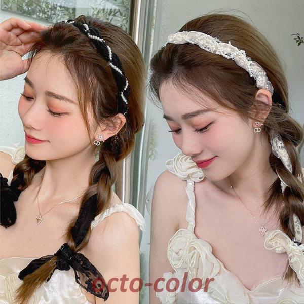 カチューシャ レディース ヘアアクセサリー 髪飾り おしゃれ ヘッドアクセサリー レース 花柄 パー...