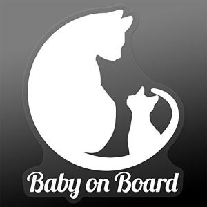 Exproud製 Baby on Board ネコ親子シルエット ホワイトxクリア ステッカー シール 13.5x11.1cm 赤ちゃんが乗って
