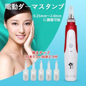 【限定価格】最新電動マイクロニードルローラー 電動ダーマスタンプ Dermapen、ダーマローラー 0.25ミリ-2.0ミリに調整可能 美顔器美肌、替えチップ5個付