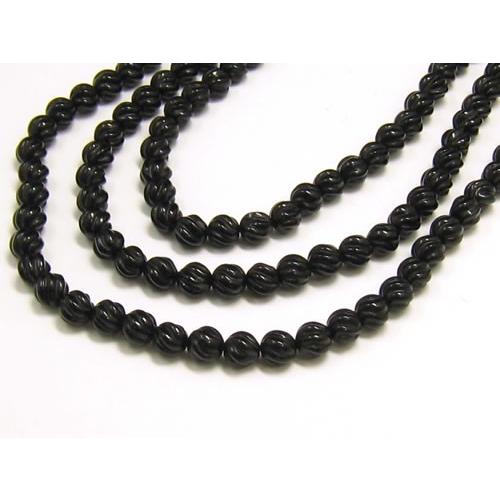 ブラックオニキス ウェーブカット 天然石 6mm 半連 約17〜18cm