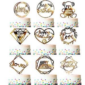 ゴールド ケーキトッパー 9枚セット Happy Birthday ケーキ挿入カード