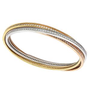 メーカー磨き済み♪カルティエ スリーバングルズ フルダイヤ ブレス K18スリーカラー A+♪送料無料・返品可♪
