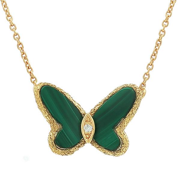 ヴァンクリーフ&amp;アーペル パピヨン マラカイト ダイヤ0.03ct ネックレス K18YG 新品仕上...