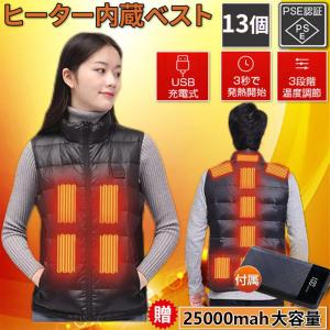 電熱ベスト  日本製 バッテリー付き レディース 充電式バッテリー 13個ヒーター USB式給電 3段階温度調整 作業着 速暖 水洗い 男女兼用 防寒着 スキー