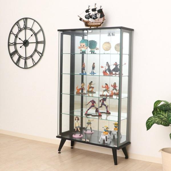 コレクションケース ガラス おしゃれ ディスプレイラック 幅80×奥行27×高さ134cm ブラック