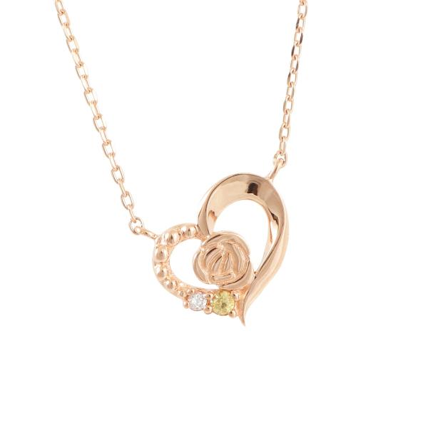 ネックレス ペンダント レディース K10PG ピンク ゴールド 天然石 ダイヤモンド ハート イエ...