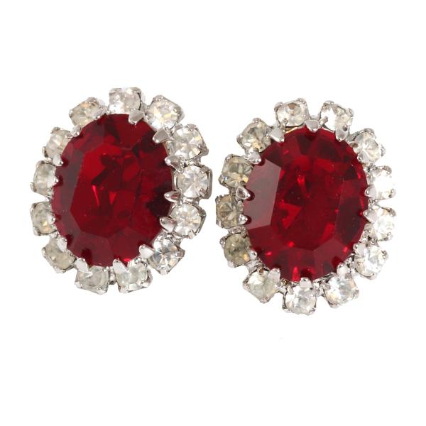 クリップ 式 イヤリング ルビーカラー ラインストーン ゴージャズ ドレス キラキラ 大粒 レディー...