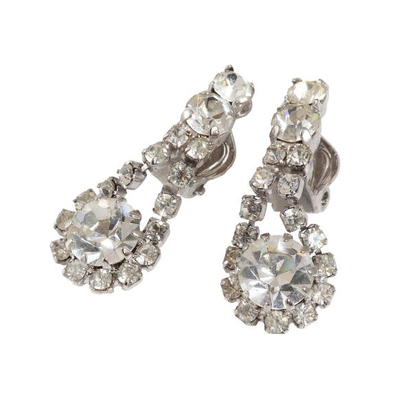 クリップ 式 イヤリング ダイヤモンド カラー ラインストーン ゴージャズ シャンデリア ドレス キ...