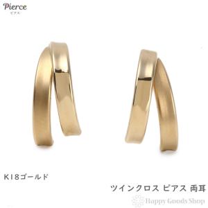 18金 フープピアス ダブルライン 両耳 レディース メンズ ラインクロス