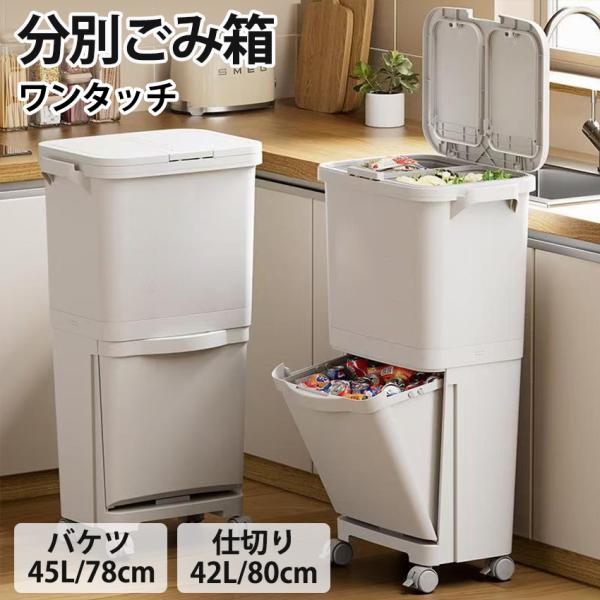 ゴミ箱 2段 ゴミ箱 45L ふた付き ワンタッチ 45リットル 分別 ゴミ箱  スリム 大きめ リ...