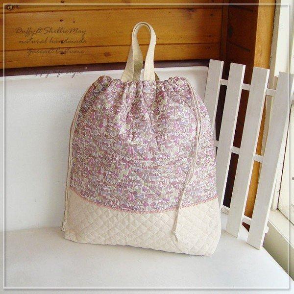 リバティ・ジェニーズリボンのキルティング生地を使った可愛い巾着袋sta80-pouchハンドメイド