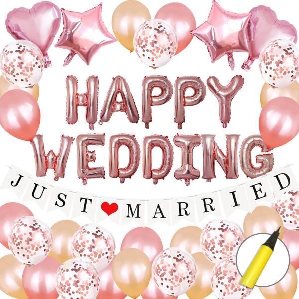 HAPPY WEDDING ピンクゴールド ポンプ付 結婚式 バルーン 飾り ハッピーウェディング ...