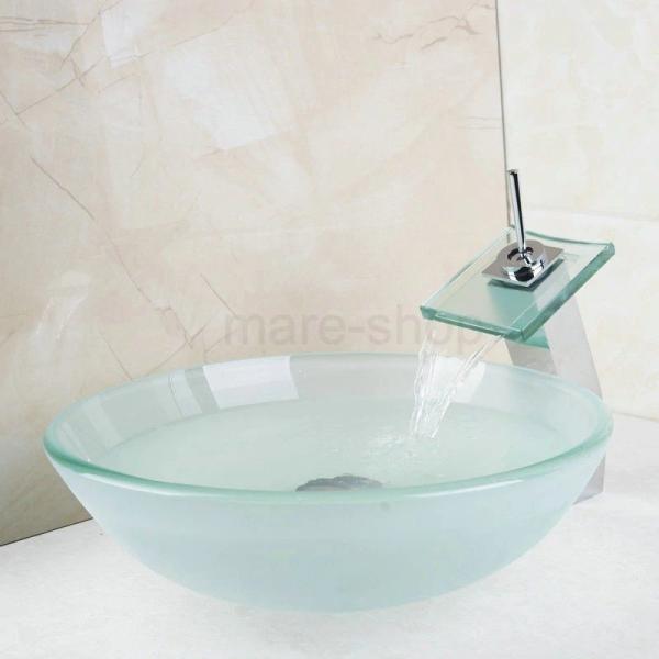 洗面ボウル 手洗い器 おしゃれ セット シンプル 清潔 滝 ラウンド強化ガラス