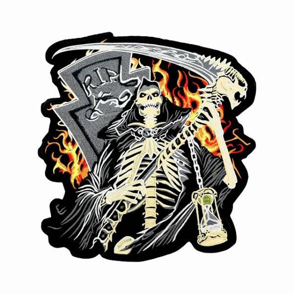 ワッペン 大きい アイロン 刺繍 ドクロ R.I.P 斧 ビッグ パッチワーク WF-077 送料無...