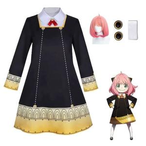 アーニャ 風 コスプレ 子供 衣装 スパイファミリー風 ハロウイン ウイッグ付 コスプレ衣装 ドレス 髪飾り付き コスチューム 可愛い 誕生日 5点セット