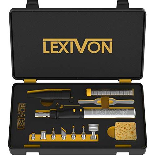 LEXIVON はんだごて セット, ブタンはんだごて多目的キット｜コードレス自動着火式火炎調整可能...