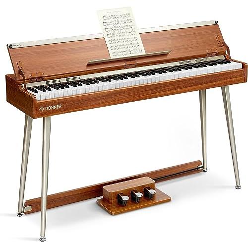 Donner 電子ピアノ 88鍵盤 ハンマーアクション 木製 MIDI対応 半開き蓋付き 3本ペダル...