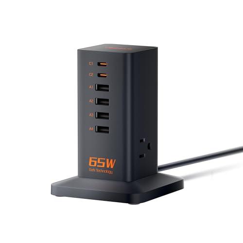 USB 充電器 合計65W 急速充電器 GaN採用 コンセント タップ タワー式 3AC差込口 4U...