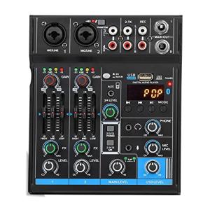 ポータブルミニミキサー4チャンネルオーディオDJコンソールサウンドカード、USB、48V Phant...