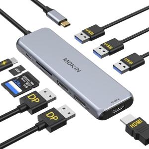 USB Cドッキングステーションhdmi USB Cハブtype-cアダプタ 2*DP*HDMI 三画面4K＠60P動画出力  デュアルDisplayPort, MOKiN USB Cハブ, 100Ｗ PD充電ポート搭載