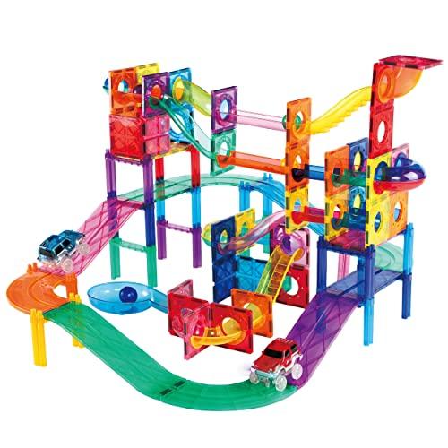 PicassoTiles 108pc 2-in-1 Marble Run Car Race Trac...