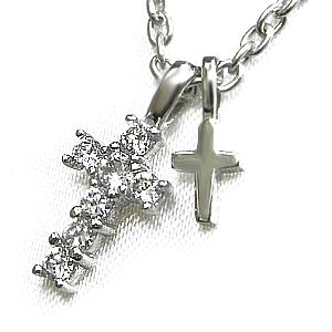 Love&Hate 925シルバーK18ジルコニアクロスペンダント シルバー925 ペンダント クロスキュービックジルコニア : Happy