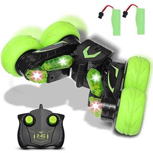 ラジコンカー こども向け RCスタントカー 2.4Ghz 4WD 90度直立 360度回転 LED搭載 リモコンカー 高速 四輪駆動 防振性 乗り越え