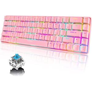 ゲーミングキーボード ピンクメカニカルキーボード コンパクト 青軸 68キー防衝突 ゲーム用キーボード 18種類のRGBバックライト Type C 有
