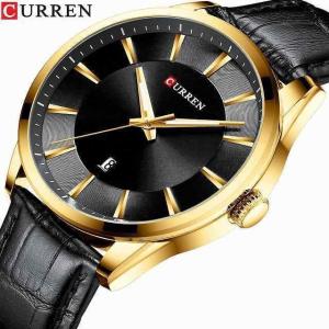 CURRENブラックゴールド ファッション カジュアル クオーツ 時計 の男革ストラップ ビジネス ミリタリー 腕時計 Relojes 時計