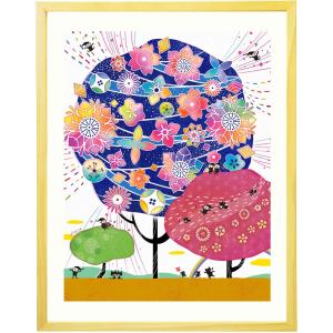 プレゼント 絵 幸せアート(しあわせ花音 藍色/名入れ-Mサイズ) 喜寿