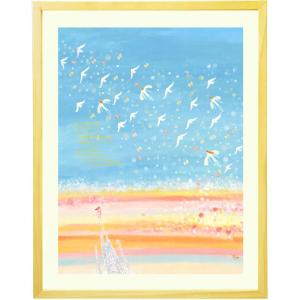 絵画 インテリア 癒し (あふれる命/Mサイズ) 額入り 水色 海 風景画 抽象画 モダン アート 人気 縦長 立てかけ