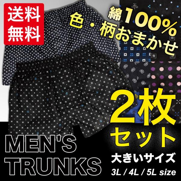 トランクス 大きいサイズ メンズ 送料無料 2枚セット 柄もの 綿100% 3L 4L 5L