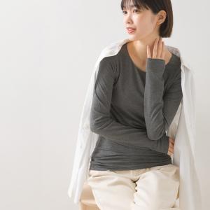 OMNES もっちりシルクタッチクルーネック長袖Tシャツ レディース フリーサイズ 無地 カットソー プルオーバー 肌着 インナー アンダーウェア 伸縮 ストレッチ