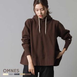 レディース スウェット フリーサイズ OMNES 裏起毛 裾フレアパーカー  長袖 カジュアル トップス