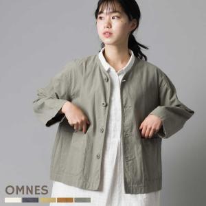 レディース アウター OMNES ウォッシュ加工ダンプ ノーカラージャケット