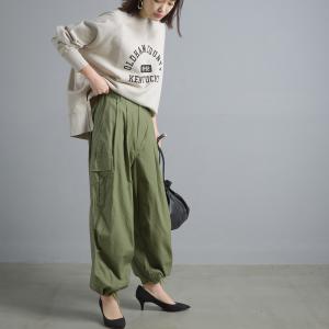 OMNES タックワイドカーゴパンツ  ロング丈 リラックス カジュアル ロングパンツ  レディース ワイドパンツ