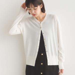 OMNES レーヨンナイロン シェルボタンクルーネックニットカーディガン レディース カットソー Sサイズ Mサイズ トップス カジュアル 羽織り 冷房対策