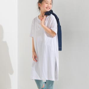 OMNES キッズ  綿麻カット ワンピース 半袖 カジュアル 女の子 無地 サイドスリット 100cm 110cm 120cm 130cm 140cm｜haptic