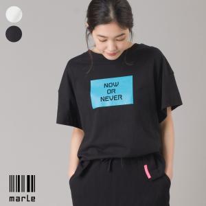 レディース Tシャツ フリーサイズ ロゴT  【marle】スリット入 ロゴ半袖Tシャツ N.O.N  ホワイト ブラック｜haptic