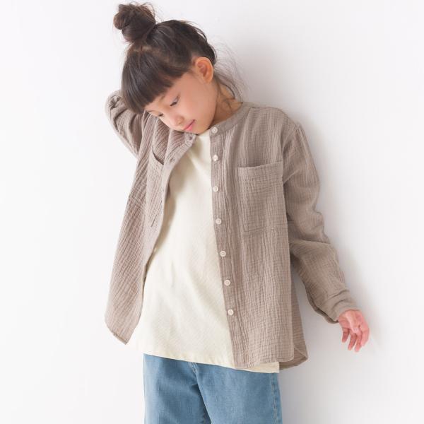 OMNES キッズダブルガーゼバンドカラー長袖シャツ 子ども服 子供服 男の子 女の子 ガーゼシャツ...