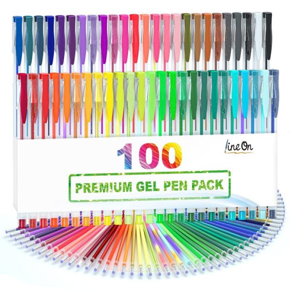 Lineon ジェルボールペン カラーボールペン 100パック ゲルインク 水性 50色セット 50...