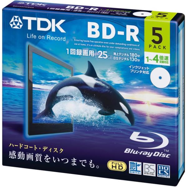 TDK 録画用ブルーレイディスク BD-R 25GB 1-4倍速 ホワイトワイドプリンタブル 5枚 ...