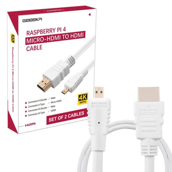 GeeekPi HDMI ケーブル 1m ホワイト Raspberry Pi 4 Micro HDM...