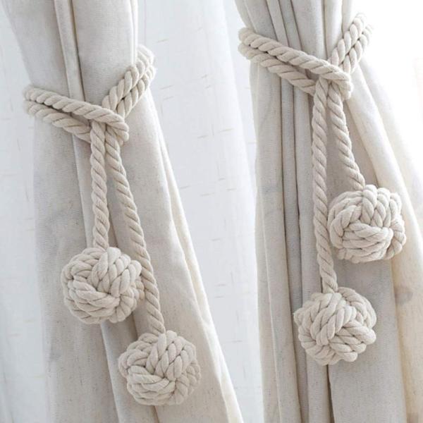 2個セット カーテンアクセサリー ロープ式 カーテンタッセル 綿糸 手編み カーテン留め飾り ロープ...